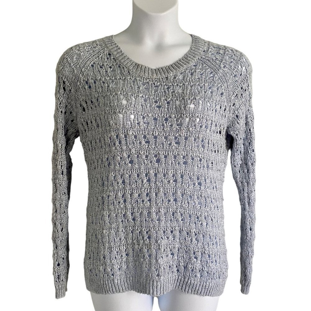I Jeans By Buffalo Open Stitch Pullover Sweater Light Blue Sparkle Large
